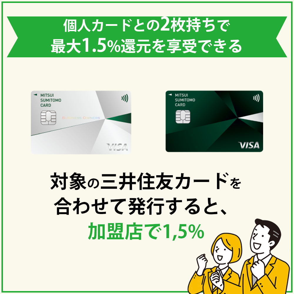三井住友の個人カードとの2枚持ちで最大1.5%還元を享受できる